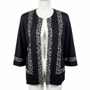 Misook Cardigan Leopard Print Large Black Silver‎ Animal Print Career Chic Party